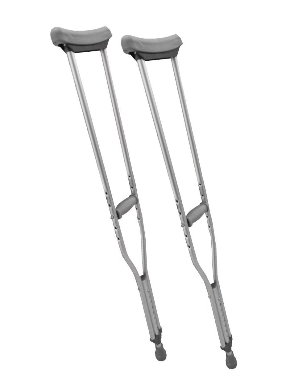 Servicio de alquiler de muletas. Altura regulable, precio por mensualidad, depósito reembolsable, estructura en aluminio, tapones antideslizantes. 