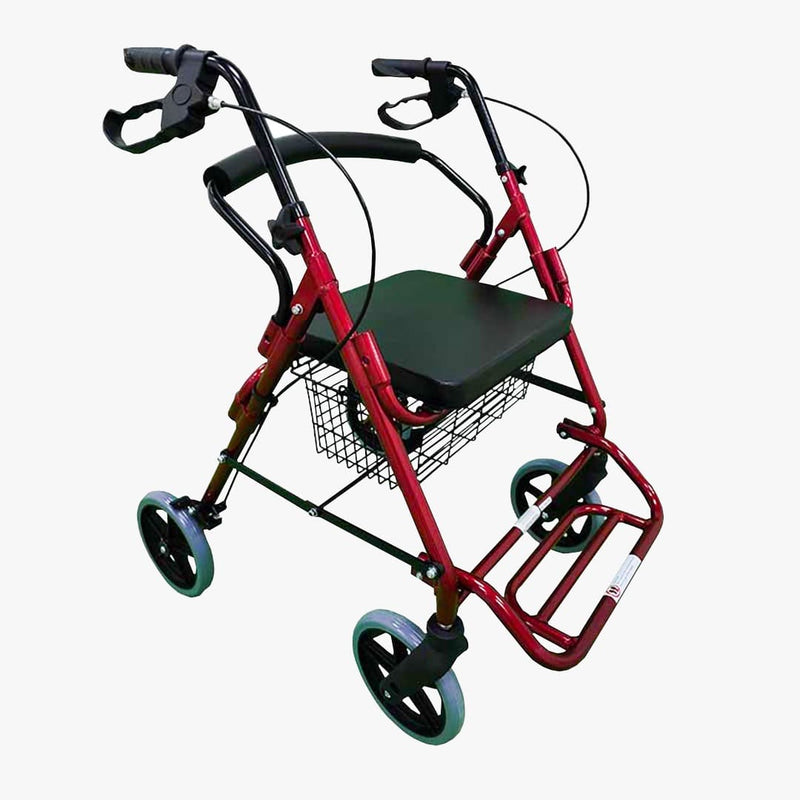 Caminador Con Asiento, Bolso, 4 Ruedas & Frenos - Color Rojo