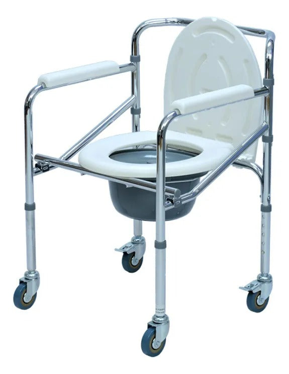 Silla Sanitario Acero-Cromado con Ruedas